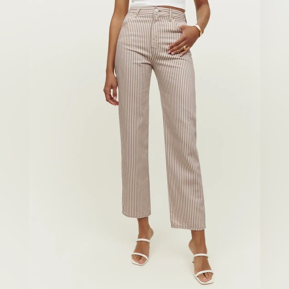 Reformation Cowboy Striped High Rise Straight Jeans